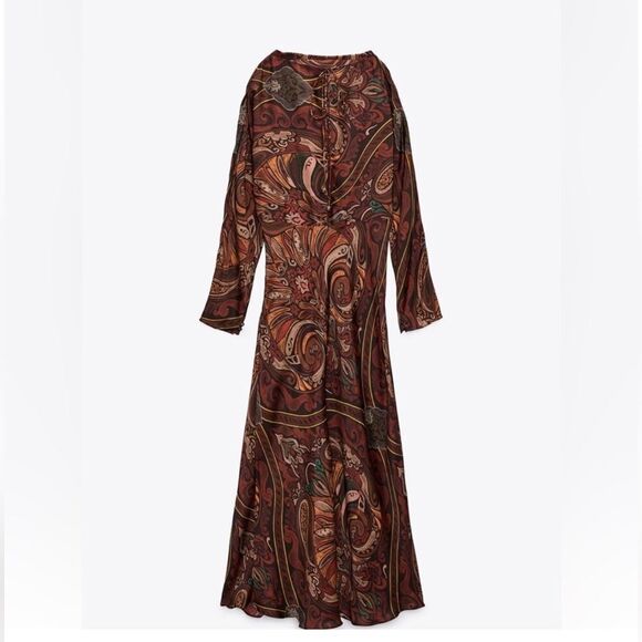 Zara satin printed long sleeve dress - Picture 12 of 14